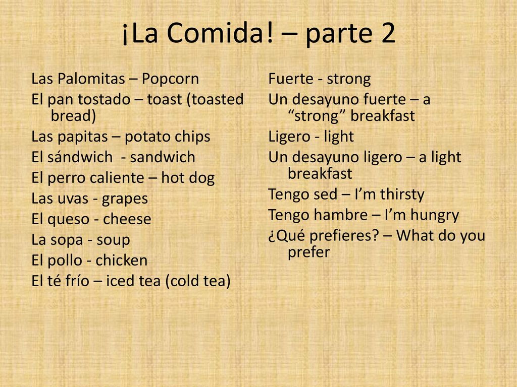 ¡La Comida! – parte 2 Las Palomitas – Popcorn
