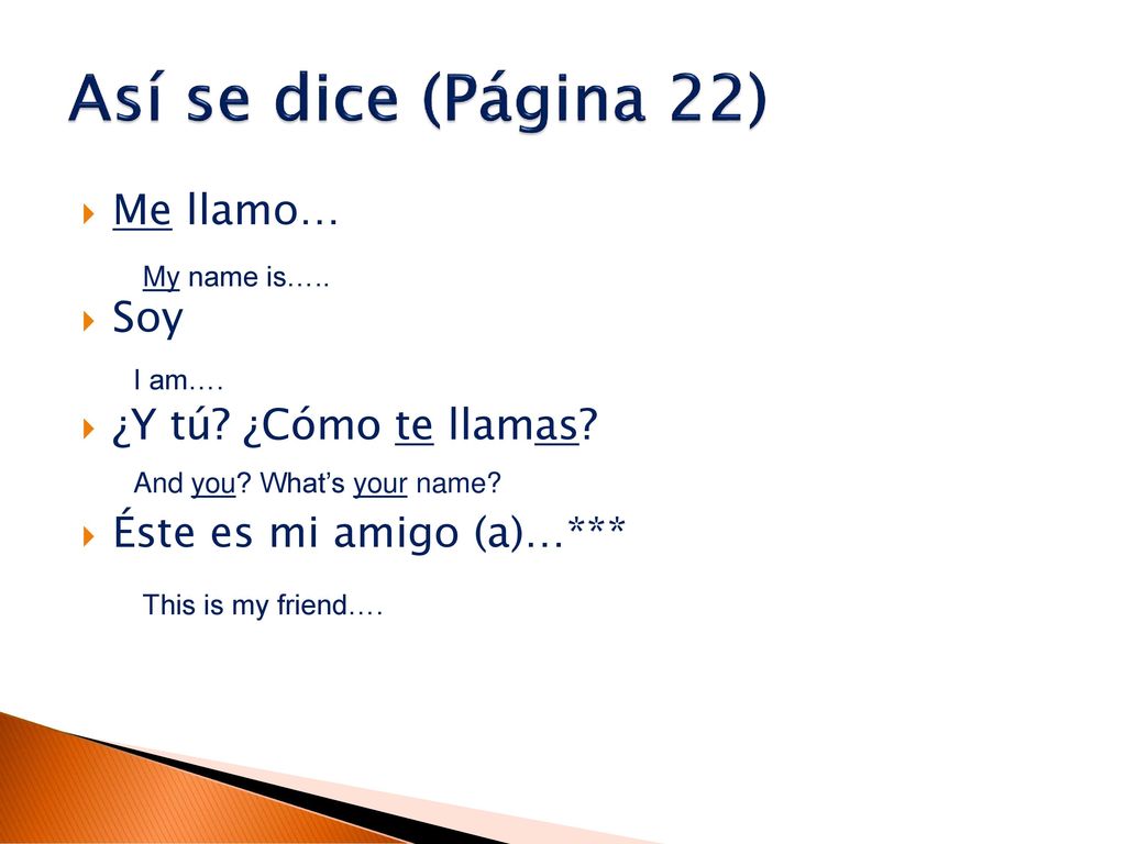 Así se dice (Página 22) Me llamo… Soy ¿Y tú ¿Cómo te llamas