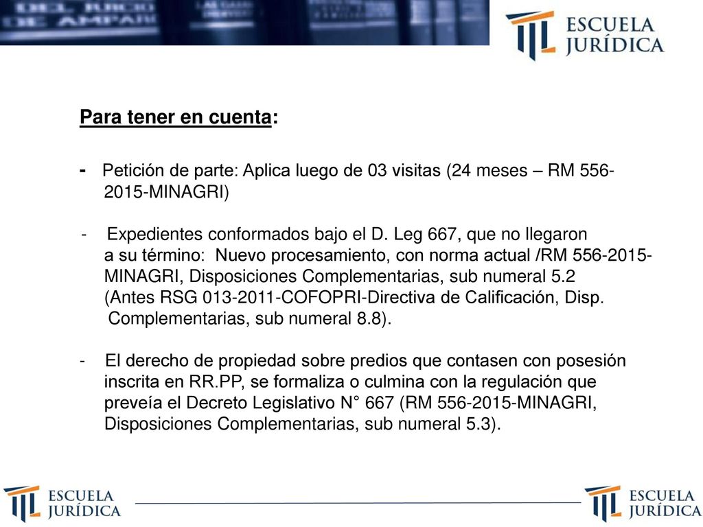 - Petición de parte: Aplica luego de 03 visitas (24 meses – RM 556-