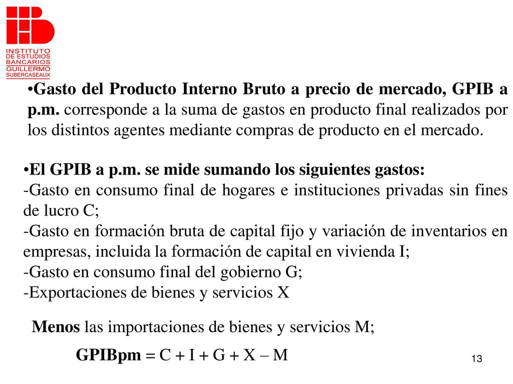 Gasto del Producto Interno Bruto a precio de mercado, GPIB a p. m