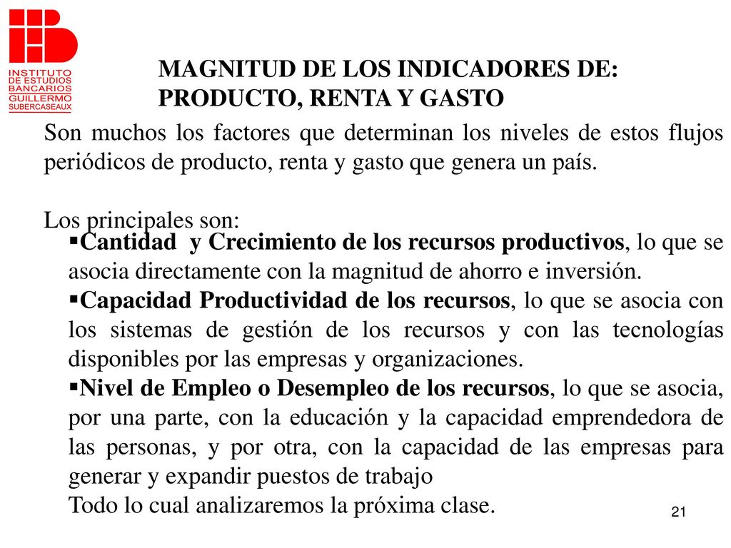 MAGNITUD DE LOS INDICADORES DE: PRODUCTO, RENTA Y GASTO