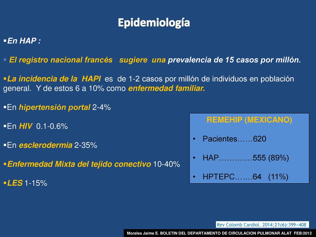 Epidemiología En HAP : El registro nacional francés sugiere una prevalencia de 15 casos por millón.