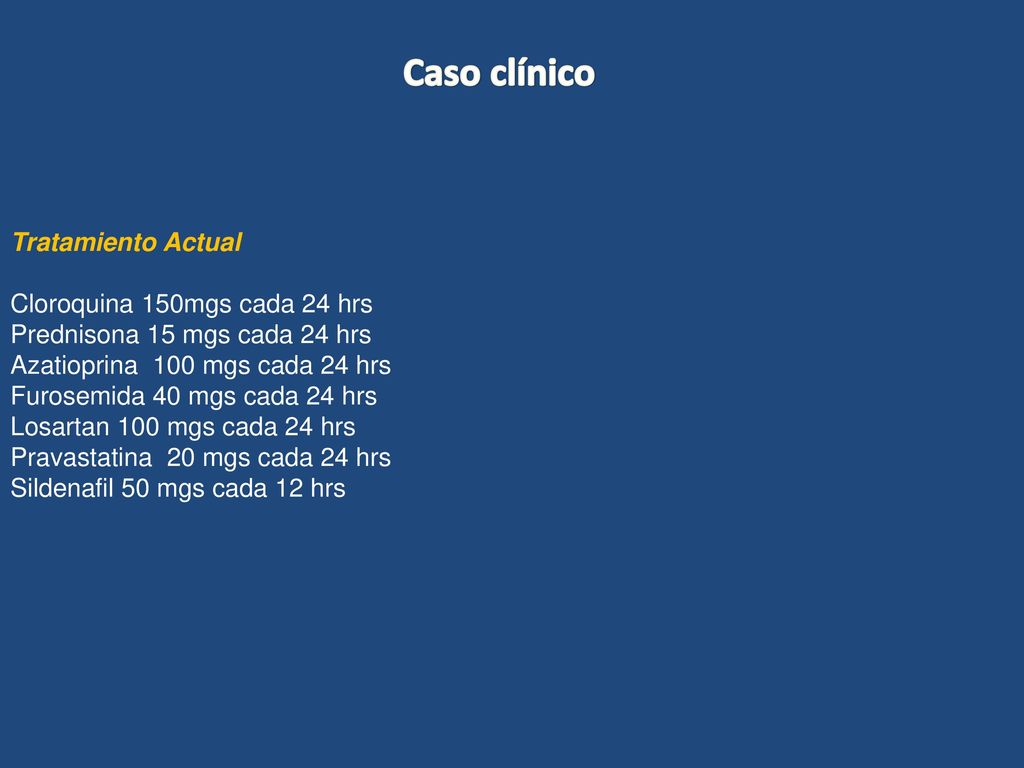 Caso clínico Tratamiento Actual Cloroquina 150mgs cada 24 hrs