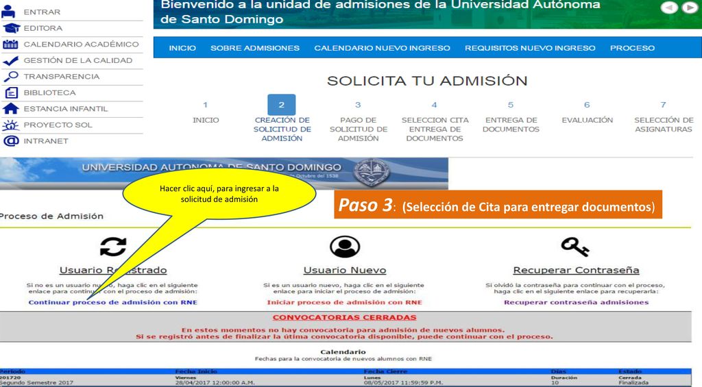 Hacer clic aquí, para ingresar a la solicitud de admisión