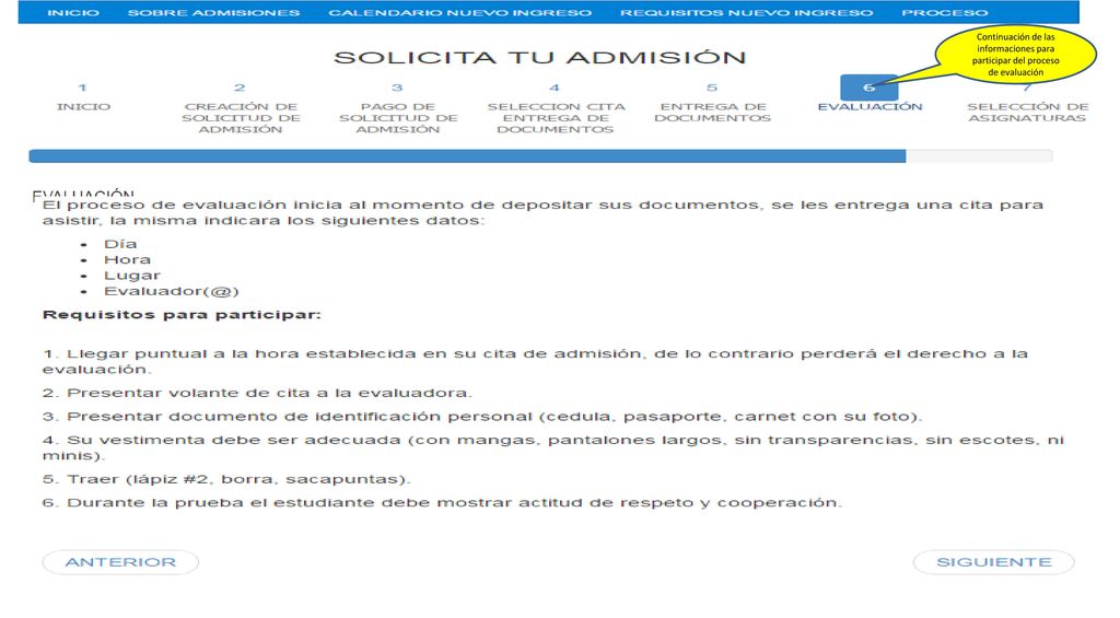 Continuación de las informaciones para participar del proceso de evaluación