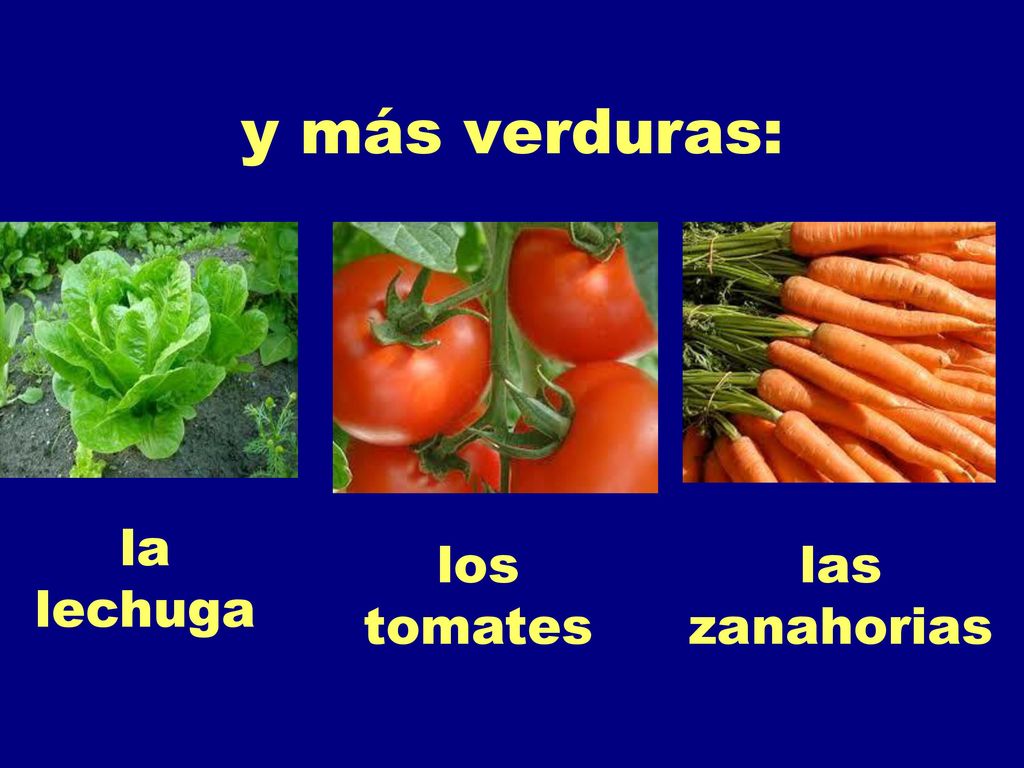 y más verduras: la lechuga los tomates las zanahorias