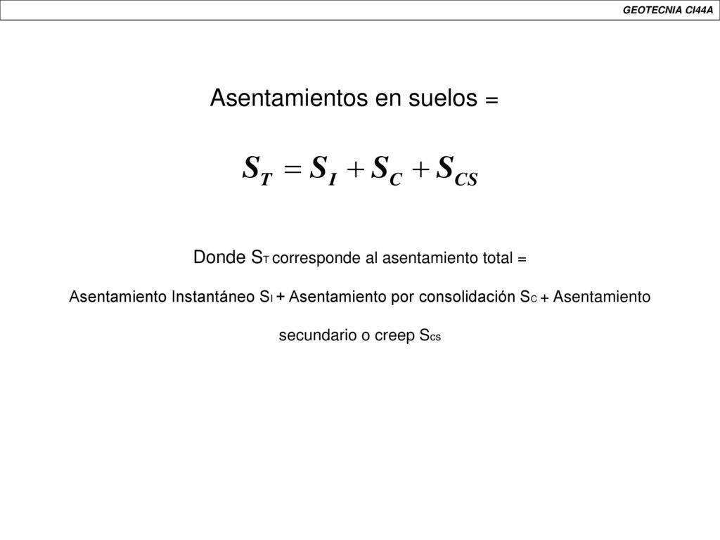 Donde ST corresponde al asentamiento total =