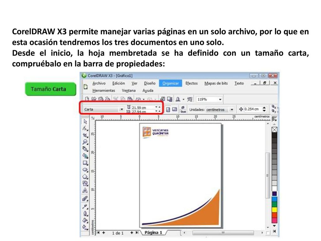CorelDRAW X3 permite manejar varias páginas en un solo archivo, por lo que en esta ocasión tendremos los tres documentos en uno solo.