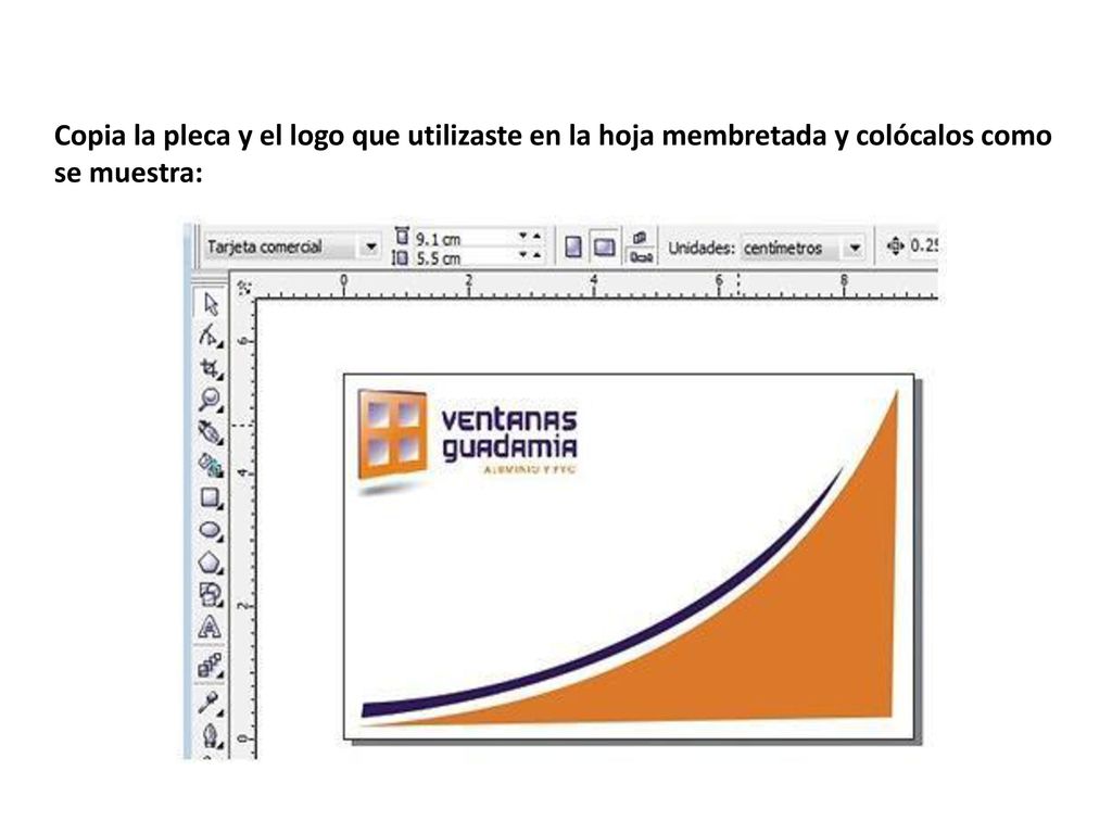 Copia la pleca y el logo que utilizaste en la hoja membretada y colócalos como se muestra: