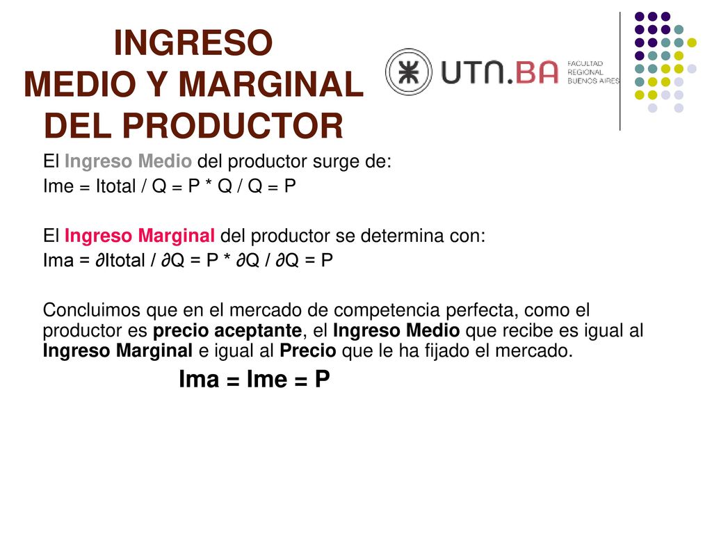 INGRESO MEDIO Y MARGINAL DEL PRODUCTOR