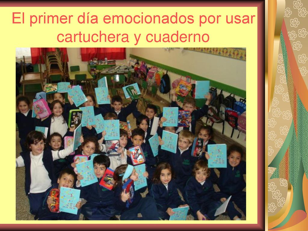 El primer día emocionados por usar cartuchera y cuaderno