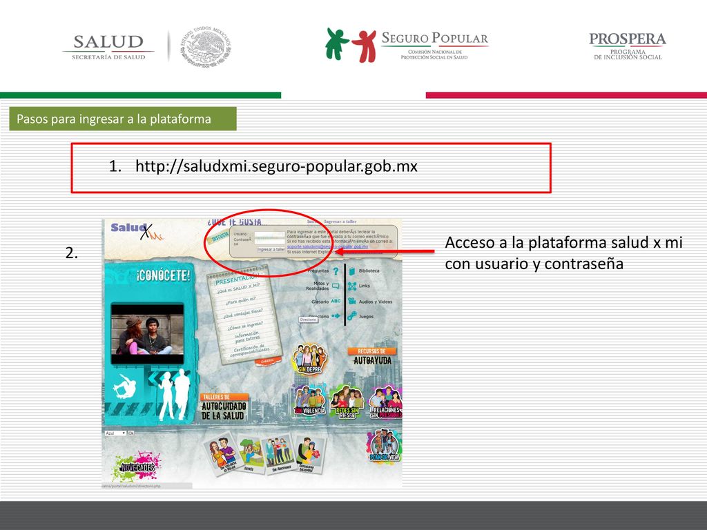 Acceso a la plataforma salud x mi con usuario y contraseña 2.