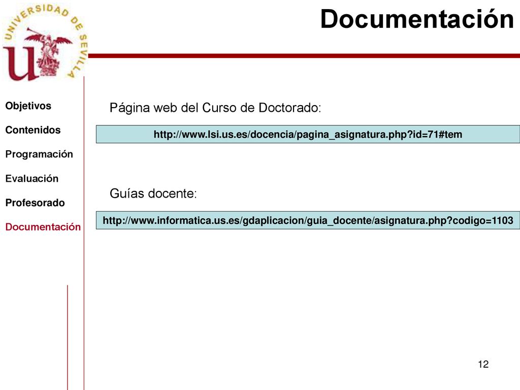 Documentación Página web del Curso de Doctorado: Guías docente: