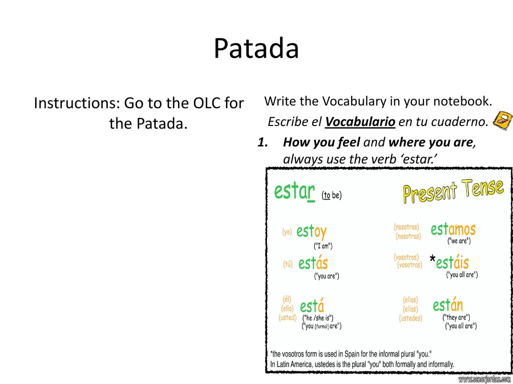 Patada Instructions: Go to the OLC for the Patada.