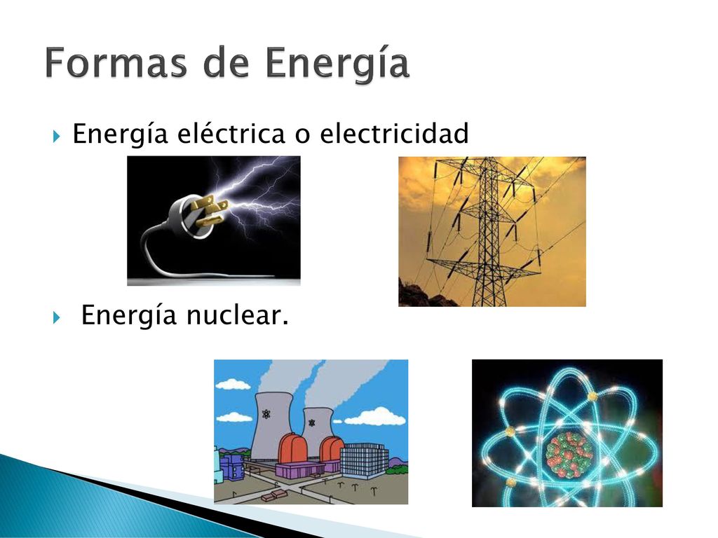 Formas de Energía Energía eléctrica o electricidad Energía nuclear.