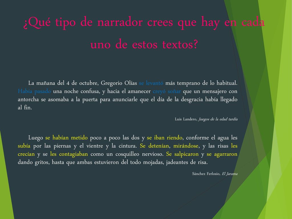 ¿Qué tipo de narrador crees que hay en cada uno de estos textos