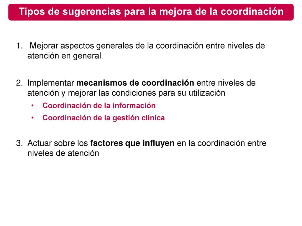 Tipos de sugerencias para la mejora de la coordinación