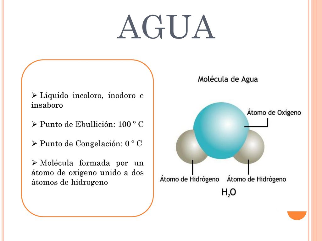 AGUA Líquido incoloro, inodoro e insaboro Punto de Ebullición: 100 º C