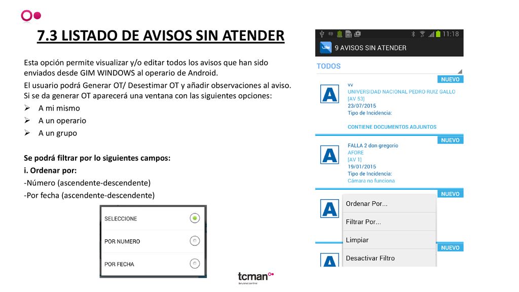 7.3 LISTADO DE AVISOS SIN ATENDER