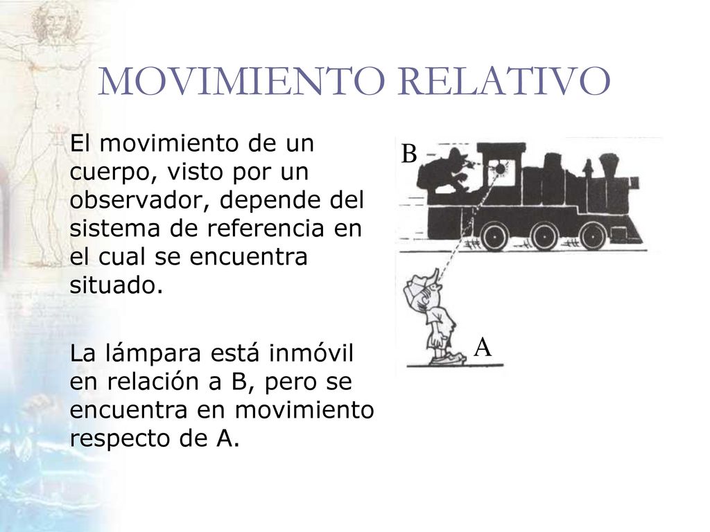 MOVIMIENTO RELATIVO El movimiento de un cuerpo, visto por un observador, depende del sistema de referencia en el cual se encuentra situado.