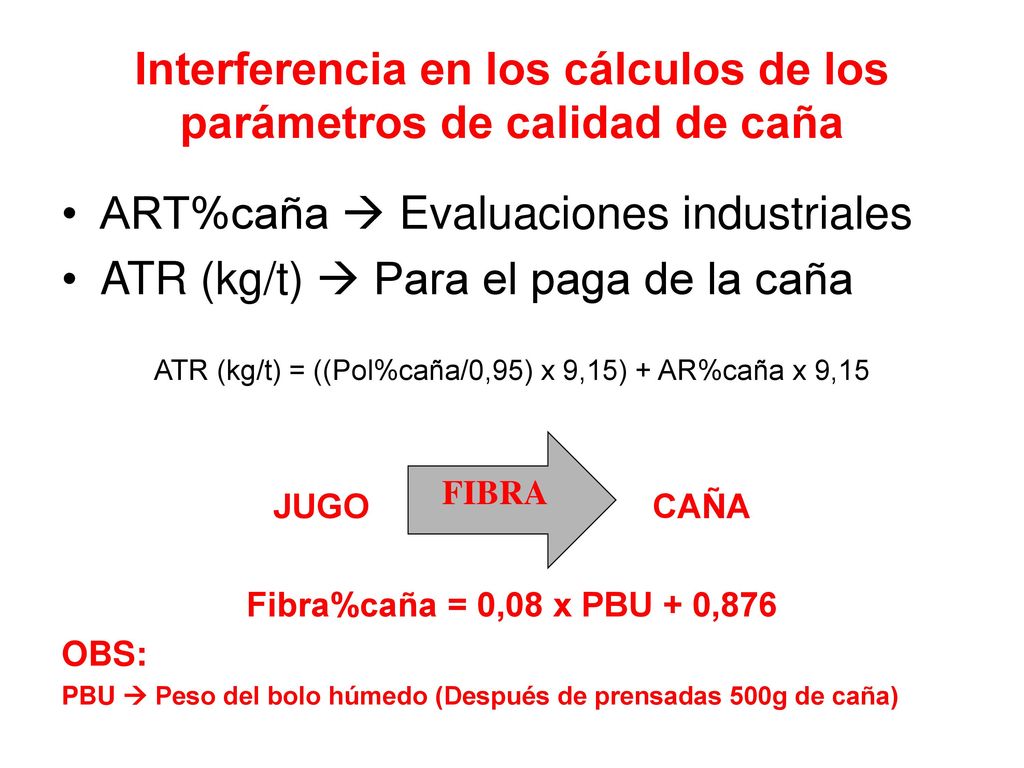 Interferencia en los cálculos de los parámetros de calidad de caña