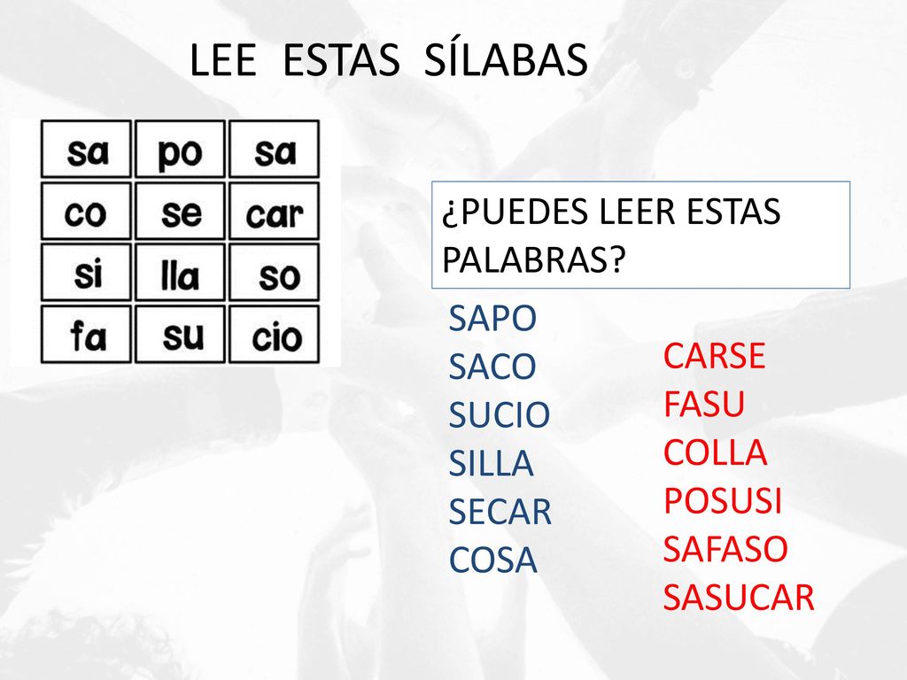 LEE ESTAS SÍLABAS ¿PUEDES LEER ESTAS PALABRAS SAPO SACO CARSE SUCIO