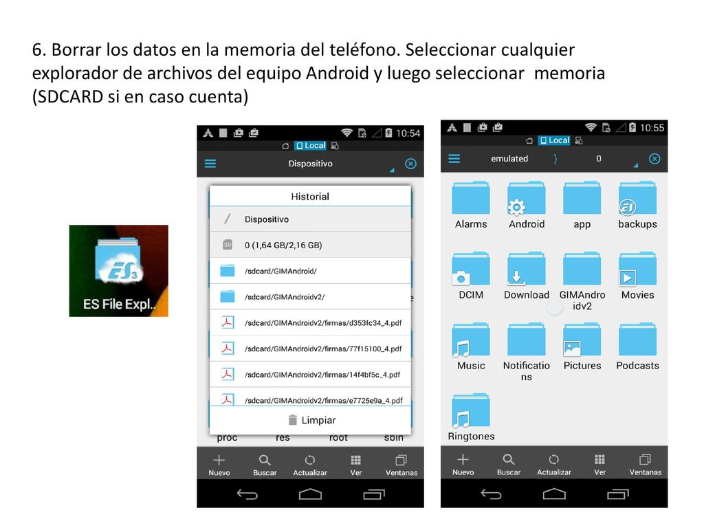 6. Borrar los datos en la memoria del teléfono
