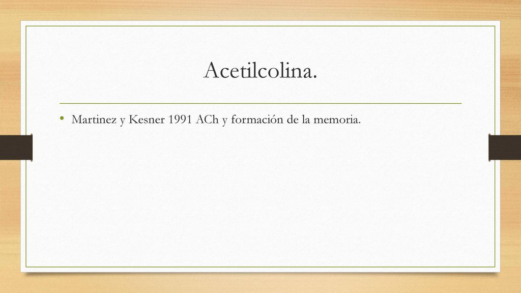 Acetilcolina. Martinez y Kesner 1991 ACh y formación de la memoria.