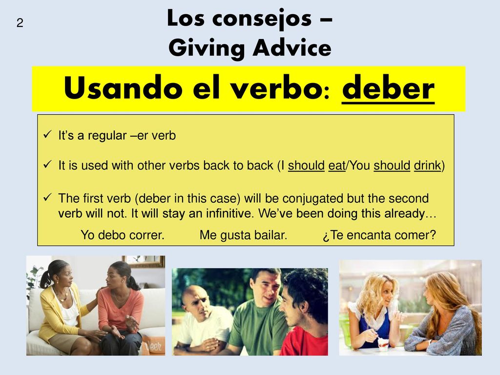 Usando el verbo: deber Los consejos – Giving Advice 2