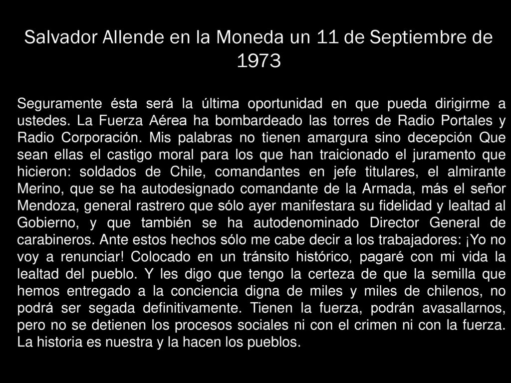 Salvador Allende en la Moneda un 11 de Septiembre de 1973