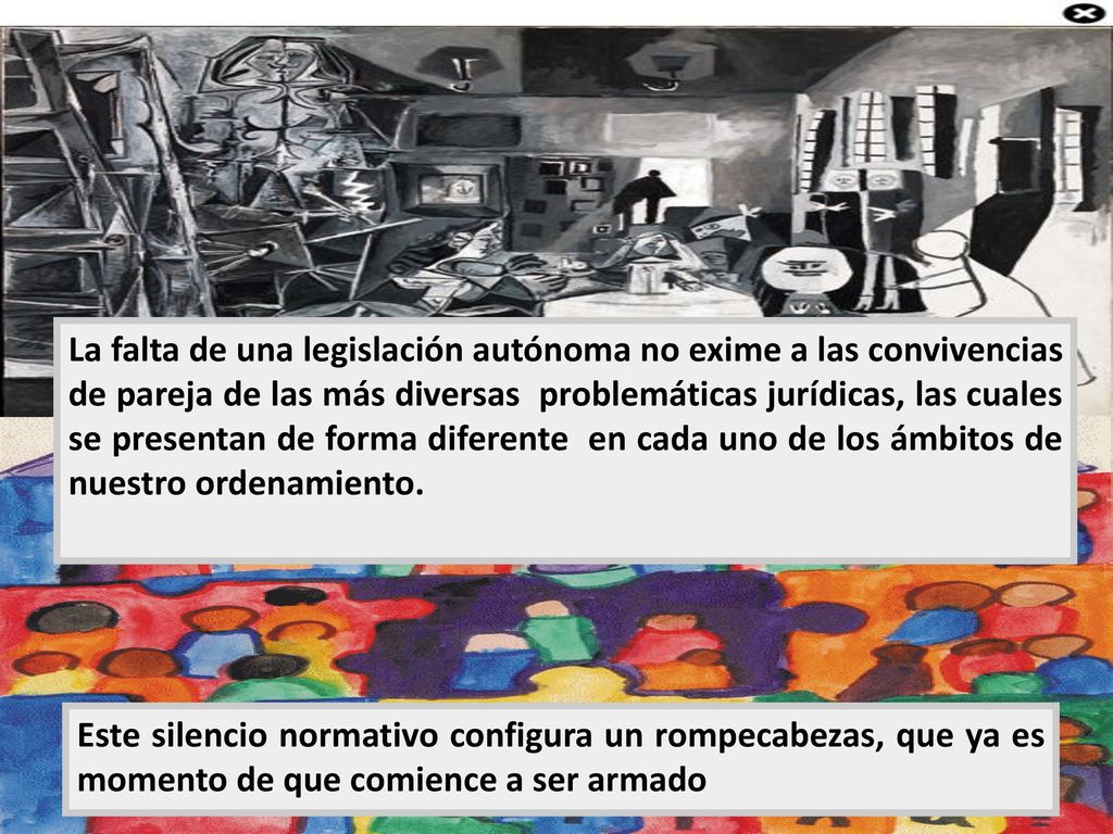 La falta de una legislación autónoma no exime a las convivencias de pareja de las más diversas problemáticas jurídicas, las cuales se presentan de forma diferente en cada uno de los ámbitos de nuestro ordenamiento.