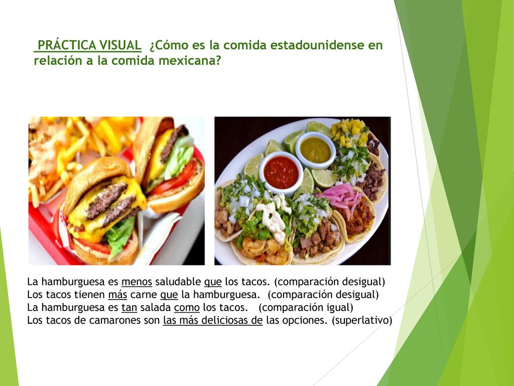 PRÁCTICA VISUAL ¿Cómo es la comida estadounidense en relación a la comida mexicana