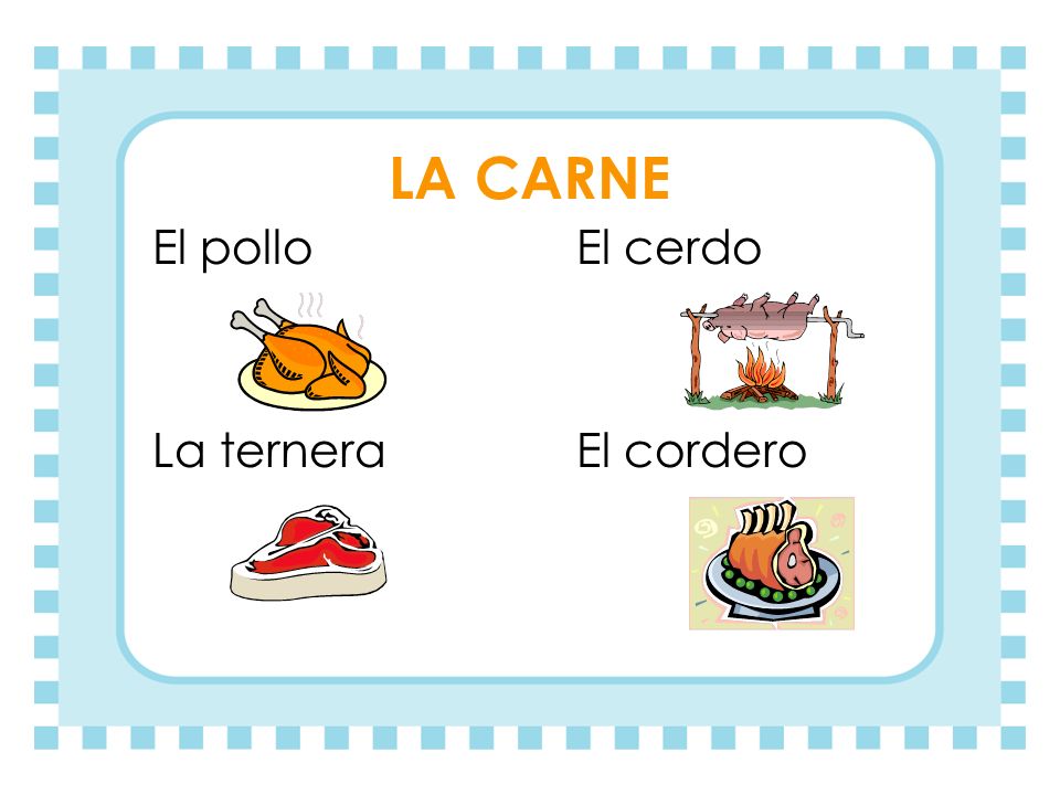 LA CARNE El pollo El cerdo La ternera El cordero