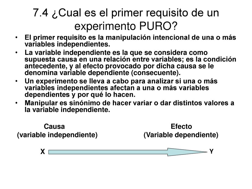 7.4 ¿Cual es el primer requisito de un experimento PURO