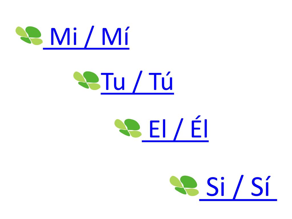 Mi / Mí Tu / Tú El / Él Si / Sí