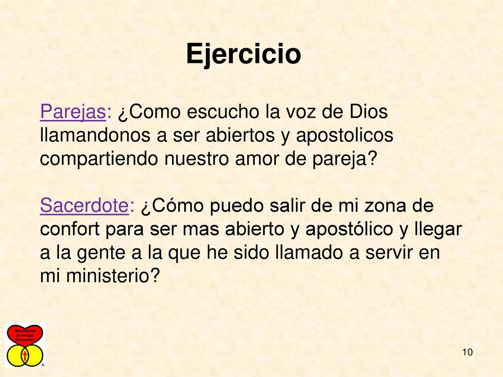 Ejercicio Parejas: ¿Como escucho la voz de Dios llamandonos a ser abiertos y apostolicos compartiendo nuestro amor de pareja