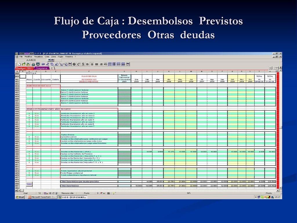 Flujo de Caja : Desembolsos Previstos Proveedores Otras deudas
