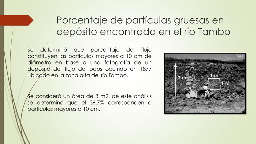 Porcentaje de partículas gruesas en depósito encontrado en el río Tambo