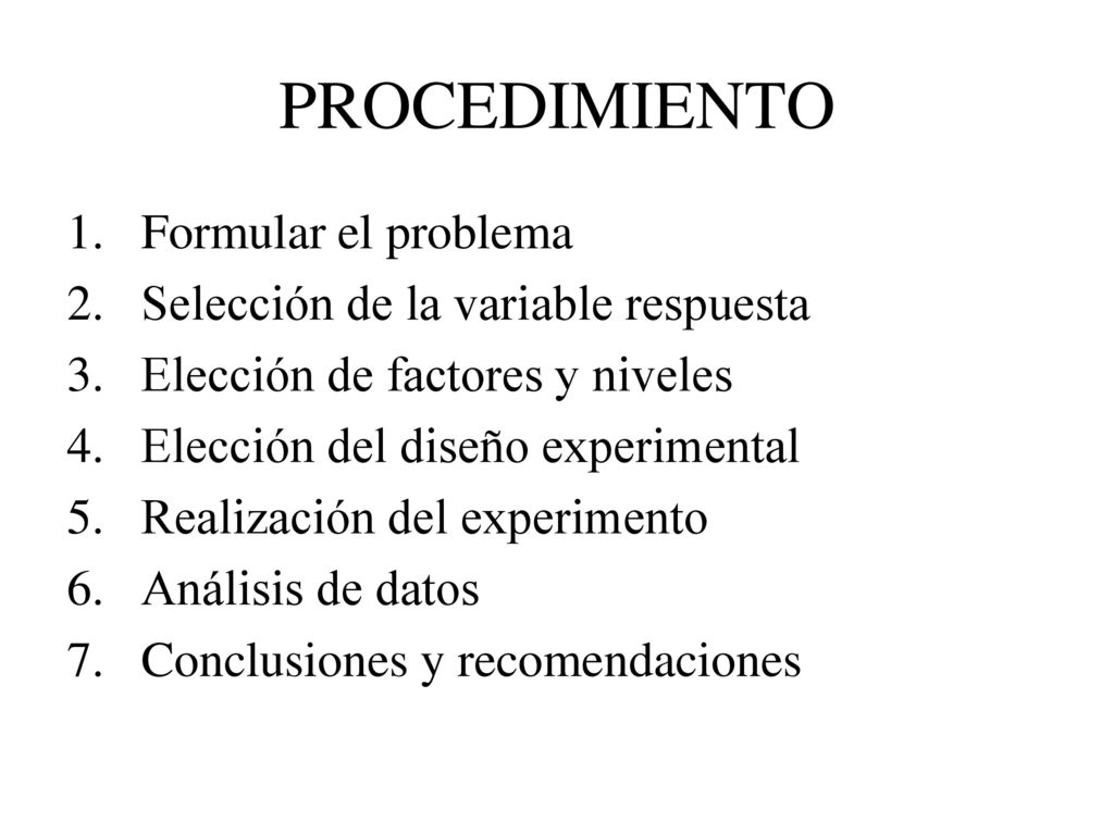 PROCEDIMIENTO Formular el problema Selección de la variable respuesta