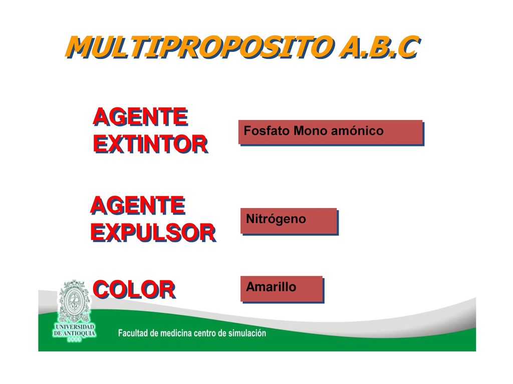 MULTIPROPOSITO A.B.C AGENTE EXTINTOR AGENTE EXPULSOR COLOR