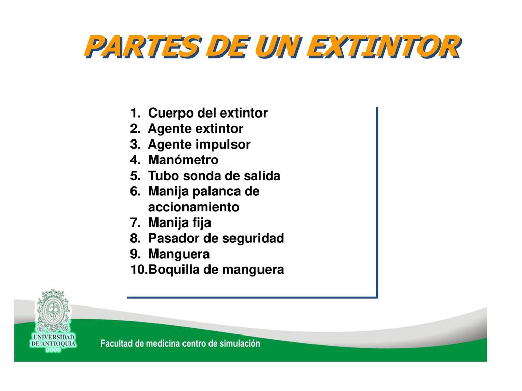 PARTES DE UN EXTINTOR 1. Cuerpo del extintor 2. Agente extintor