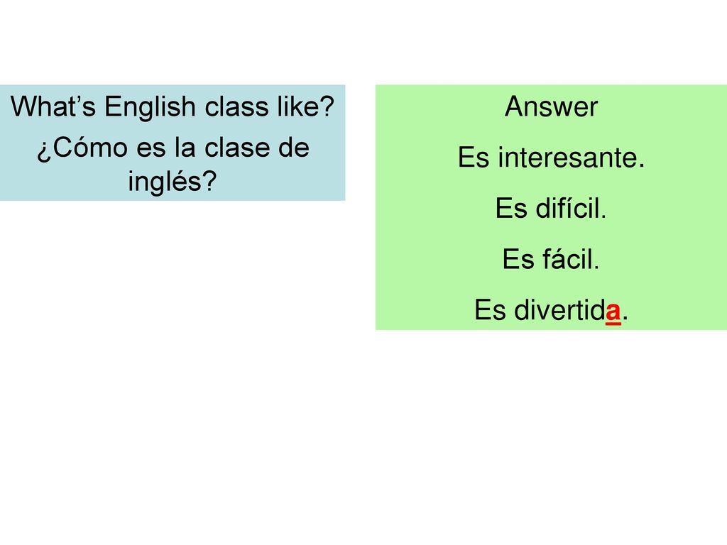 What’s English class like ¿Cómo es la clase de inglés Answer