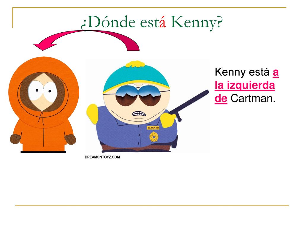 ¿Dónde está Kenny Kenny está a la izquierda de Cartman.