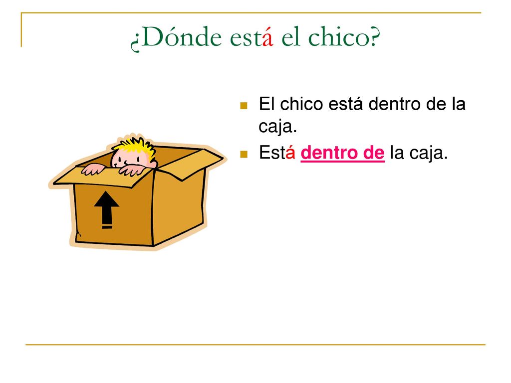 ¿Dónde está el chico El chico está dentro de la caja.