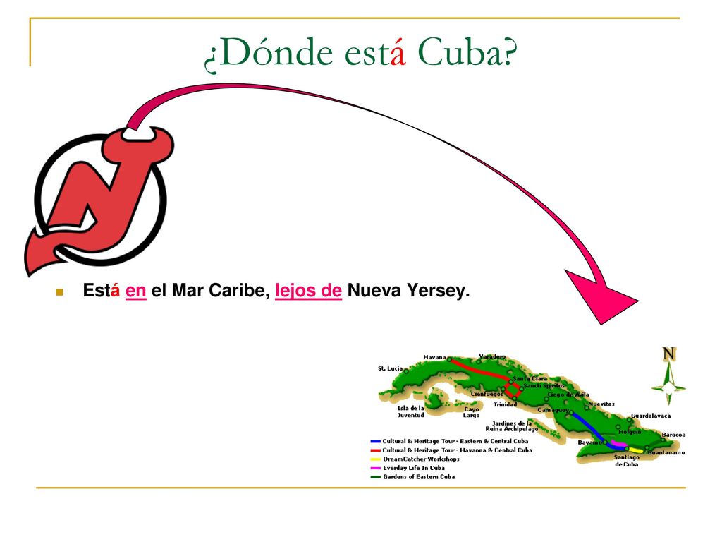 ¿Dónde está Cuba Está en el Mar Caribe, lejos de Nueva Yersey.