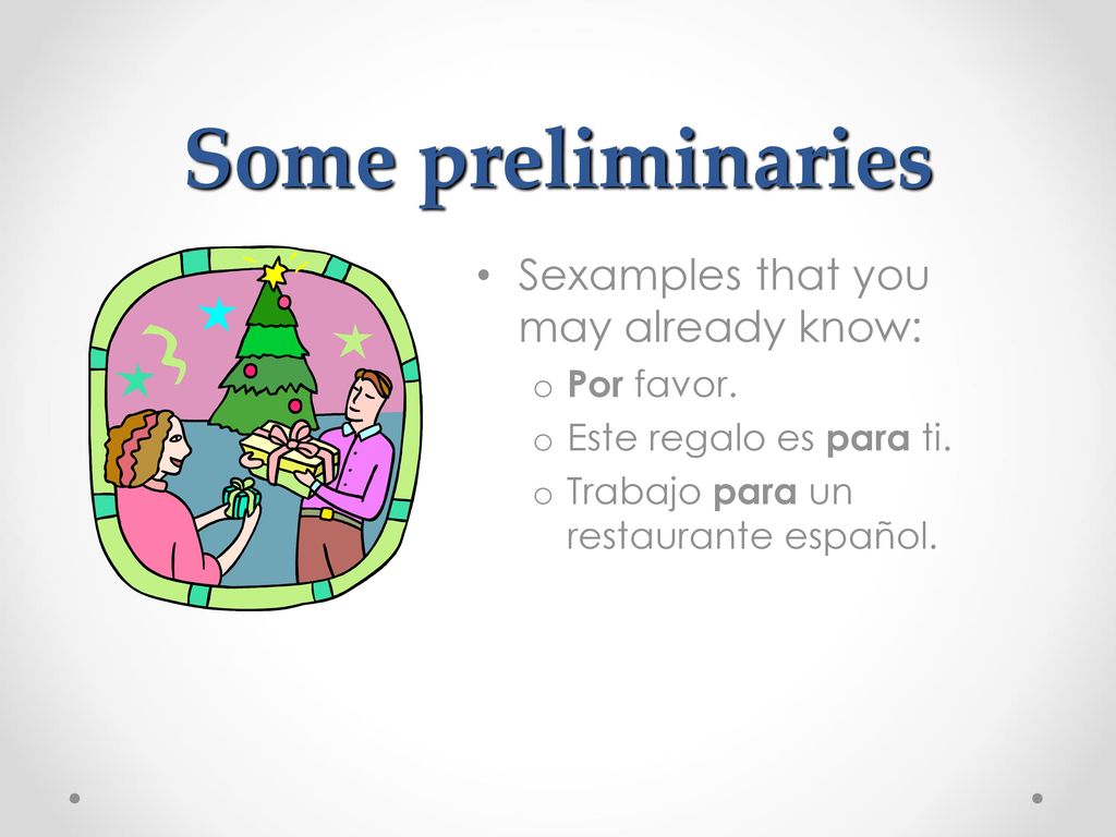Some preliminaries Sexamples that you may already know: Por favor.