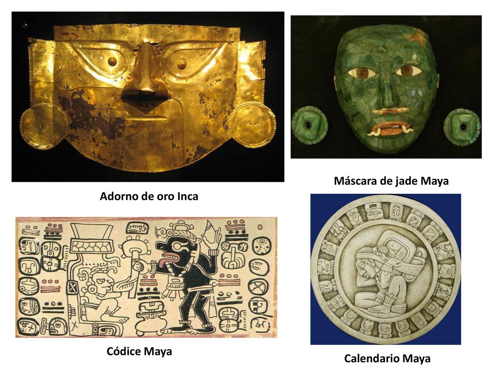 Máscara de jade Maya Adorno de oro Inca Códice Maya Calendario Maya