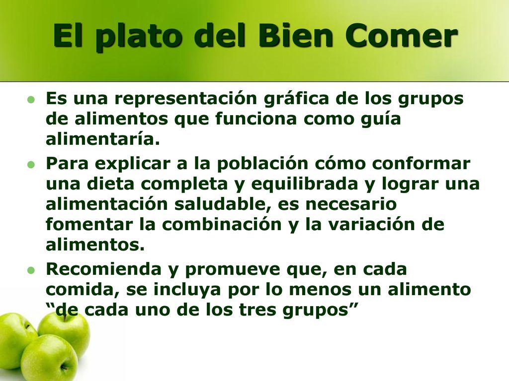 El plato del Bien Comer Es una representación gráfica de los grupos de alimentos que funciona como guía alimentaría.