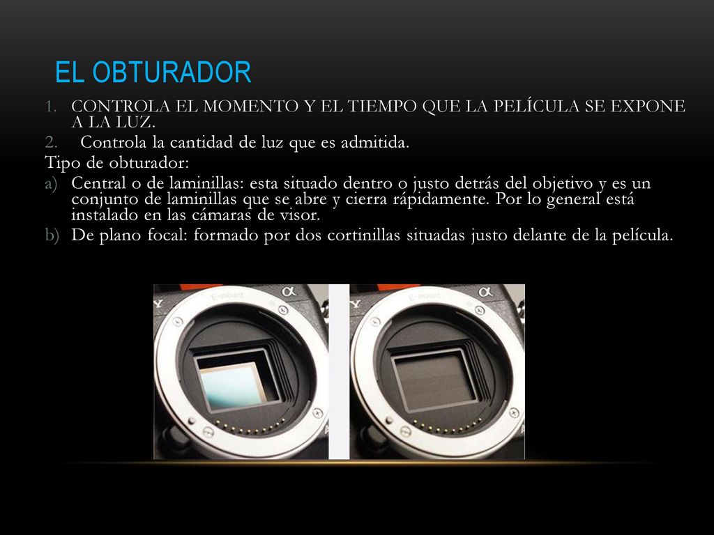 El obturador Controla la cantidad de luz que es admitida.