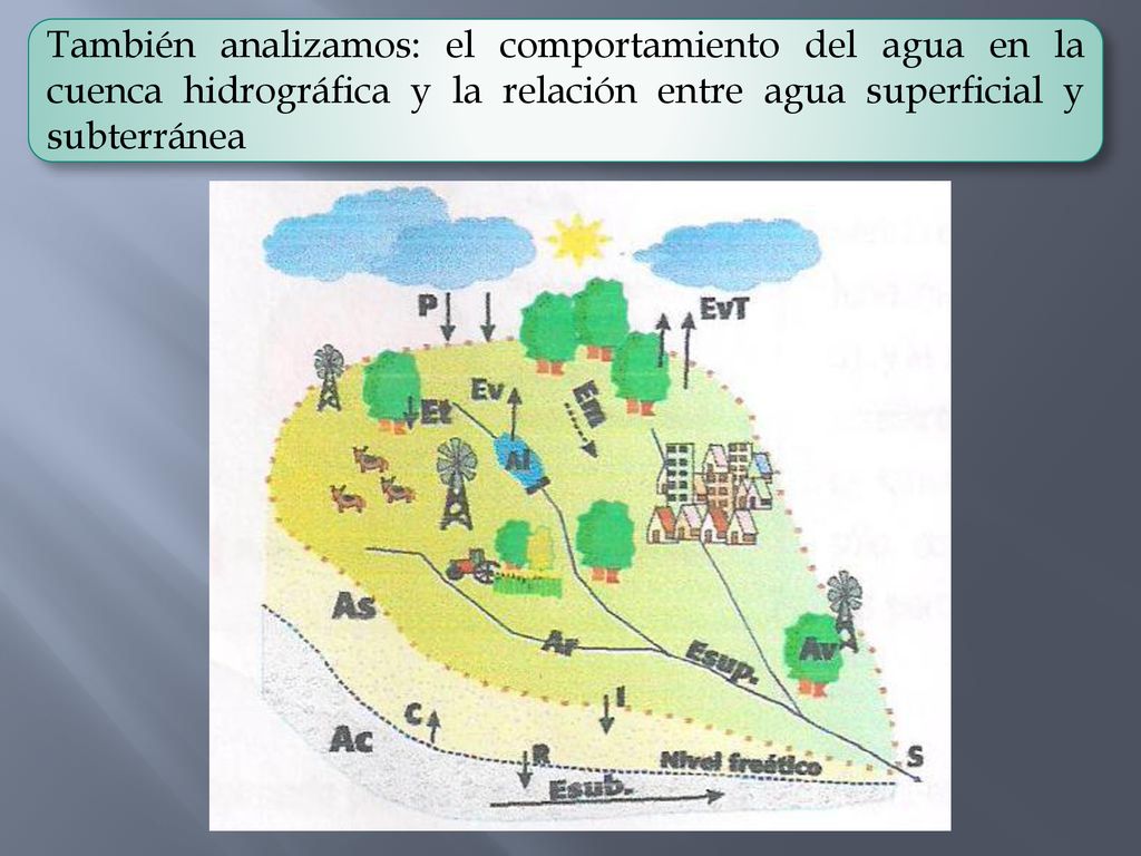 También analizamos: el comportamiento del agua en la cuenca hidrográfica y la relación entre agua superficial y subterránea